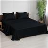 LINENWALAS Set di lenzuola per letto matrimoniale, 300 fili, 100% bambù, seta rinfrescante, colore nero, con 1 lenzuolo con angoli, 1 lenzuolo piano e 2 federe (matrimoniale, nero corvino)