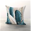 Masters House Biancheria per la Casa Coppia Federe Cuscino 42x42 cm in Microfibra - Fantasia Tropical Tiffany con Piume e Perle Stampa Digitale HD - Arredo Moderno per Divano, Letto o Poltrona - Sfoderabili e Lavabili