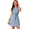 Allegra K Donna Abito Denim Senza Maniche con Bottoni Camicia Jeans