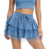 LEACOOLKEY Gonna gotica da donna, minigonna con volant, stile steampunk, per carnevale, cosplay, E-blu denim, S