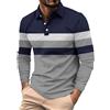 Generic Polo da uomo a maniche lunghe da golf top per uomo colletto alla coreana button up polo da uomo d'affari magliette moda primavera magliette casual camicia di colore blocco, Blu navy #1., XXL