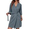 Ekouaer Vestaglie da Donna in Maglia a Coste con Maniche a 3/4 con Tasche | lunghezza al ginocchio, scollo a V, cintura in vita, matrimoni, riposo & sonno, per la spa & la spiaggia