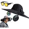Generic Cappello 2 in 1 a tesa larga UPF 50+, con doppia ventola solare, per pesca, escursionismo, ombrello, per adulti, ricarica USB