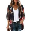 Gosunny Kimono estivo da donna, stile boho, copri-bikini, oversize, con stampa floreale, nero floreale, S