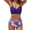 FemiChic Costume Donna Due Pezzi Vita Alta Contenitivo Curvy Push Up Bikini | Scollo a V, Incrocio Davanti, Contrasto di Colori, Coppe Amovibili, Spalline Regolabili, Modellante, Mare & Piscina