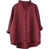 Generic Camicette da donna casual con colletto alla coreana, maniche a 3/4, camicetta estiva con volant in cotone e lino, camicia aperta sul davanti, top a tunica di base, comoda maglietta per uscire e per le