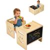 VEVOR Set Tavolo e Sedia per lo Svezzamento, Set Tavolo e Sedia in Legno per Bambini 424 x 300 x 385 mm, Sgabello Regolabile Altezza 345 mm, Seggiola per Leggere, Mangiare, Legno Naturale