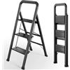 TLGREEN Scala a Pioli in Alluminio con Corrimano Scala a Libro 3 Gradini Antiscivolo e Antiruggine Leggera Scala Multipiano Multifunzionale Fino a 150 kg di Carico Per Cucina Ufficio Casa Giardino