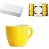 H&H Set 6 Tazze 130 CC Confezione 6 Tazzine caffè New Bone China con Piatto Giallo Cc130, 130 ml