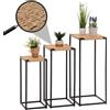 Mendler Set di 3 tavolini da Fiori HWC-N70, tavolino d'appoggio, portafiori, impilabile, Corda di Carta Metallo - Naturale