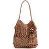 Whyzsjnclg Borsa all'uncinetto Borsa da spiaggia Boho da donna con nappe di perline di legno per le vacanze, cotone intrecciato fatto a mano