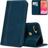 AKABEILA Cover per OPPO AX7/A5S/A12/A7 2018 Pelle Custodia per OPPO AX7/A5S/A12/A7 2018 Cover Flip Portafoglio Magnetica Stand Covers Frosted Porta Telefono Blu