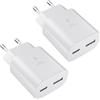 Powersky 2 Pack USB C caricatore, 25W 2Port USBC caricatore da parete USB-C & USB-A per iPhone 17 16 16e 16 Pro 15 14 Pro Max 13 12 Samsung S26 S25 S24 S23 A56 A55 A16 A15 caricabatterie adattatore ricarica