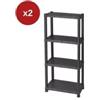 BellaHome Set 2 scaffali 4 ripiani in polipropilene bellahome iperione nero portata 100 kg 60x30x143 cm