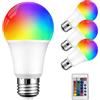 GBKDQQ 4 lampadine LED RGB da 5 W (ricambio 40 W) dimmerabili, lampadine LED con telecomando, attacco a vite E27, lampadine a LED che cambiano colore, con 16 colori, per illuminazione quotidiana e