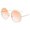 osiuujkw Occhiali da sole rotondi classici adatti a varie occasioni Telaio per PC Protezione Occhiali da sole con perle Accessorio di moda, Champagne con cornice bianca