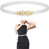 AOZUO Cintura elastica a catena con perle, cintura elastica in vita con foglie dorate, per donne e ragazze, per abiti, gonne, jeans, bianco, 70cm/27in