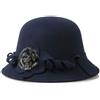 Ulalaza Cappello Cloche a Secchiello Vintage con Fiore Pieghevole in Feltro Cappello Bowler da Chiesa, 2 blu scuro., Taglia unica