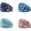 LIAOPUFUS 4 Pezzi Cappello Scrub Turbante Elastico Annodato Berretto Stampati Colorati Cappello in Cotone Unisex con Fascia Sudore e Bottone