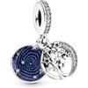 PANDORA Pendente Moments in argento Sterling con albero genealogico a forma di stella e luna, con zirconi cubici trasparenti e smalto blu glitterato