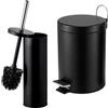 Relaxdays Set bagno 2 pz, cestino 5 l e scopino WC, nero