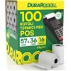Eurocali 100 Rotoli Carta POS 57x36 Rotolini Termici DuraRoooll Rulli Carta Termica 16m