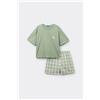 Tezenis Pigiama Corto Cotone Ricamo Margherita Donna Verde
