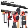 VEVOR Porta Attrezzi da Garage 125,7 cm Portata 272 kg 3 Binari e 12 Ganci, Supporto da Parete per Attrezzi da Giardino, Organizzatore con Ganci Regolabili, per Pale, Rastrelli e Casette da Giardino