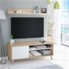 Dmora - Mobile porta TV Mesa, Credenza per televisione da soggiorno con 1 anta, Supporto TV da salotto, Madia di design, cm 135x40h50, Rovere