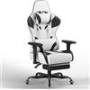 JUMMICO Sedia da Gaming XL Ergonomica per Adulti, Poltrona Ufficio Rinforzata 200kg, Braccioli 2D, Poggiapiedi Retrattile,Bianco