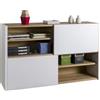 Composad | Base Multiuso della Linea ABILE con 2 Ante Scorrevoli, Mobile Archivio per Uffico e Home Office, (LxAxP):140x84,5x35,4 cm, Bianco Laccato e Rovere Mielato