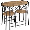 Yaheetech Set Tavolo e 2 Sedie Sala da Pranzo Mobili da Bar Marrone Retro | Spazi Salvaspazio, per 2 Persone, Cucina, in Legno e Metallo, 90x53.5x75.5 cm, per Balcone Giardino Soggiorno Ristorante