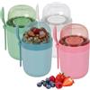 Relaxdays Vasi muesli ermetici, set 4 pz, 3 scomparti, cucchiaio, yogurt