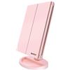 WEILY Specchio per il trucco illuminato con illuminazione 1x / 2x / 3x Trifold con touch screen a 36 luci LED e ricarica USB, supporto regolabile a 180 gradi per specchio cosmetico da appoggio (Rosa)