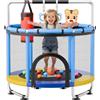VEVOR Trampolino Elastico per Bambini Carico 60kg con Rete di Protezione, Mini Trampolino Tappeto Elastico Integrato in PVC per Rimbalzo Manubrio a 3 Livelli Rete di Protezione per Bambini 3-12 Anni