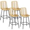 HOMCOM Set di 4 sgabelli da bar, sedie da bar, seduta 66 ore, schienale in cannage e poggiapiedi, telaio in acciaio, design bohemien, sedie alte cucina, sala da pranzo, controsoffitto, giallo