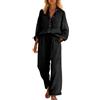 Vhersily Completi Pantaloni Donna Lino e Cotone Elegante Set Estivo Completo Drop Shoulder Casual Due Pezz Essenziale Taglie Forti Curvy Signora Tuta Mare Per L'Estate Confortevole Traspirante