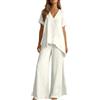 Vhersily 2026 Tailleur Elegante Donna Cerimonia Tailleur Pantalone Completo Estivo Casual Top A Maniche Corte E Pantaloni A Gamba Larga con Scollo V Vita Alta Lungo A Trapezio da Lavoro per Matrimoni