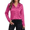 IBAOTORONI Camicie da donna in raso con bottoni, a maniche lunghe, con colletto classico, in seta, con bottoni, top da lavoro casual, Rosso rosato, XL