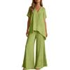 Vhersily 2026 Tailleur Elegante Donna Cerimonia Tailleur Pantalone Completo Estivo Casual Top A Maniche Corte E Pantaloni A Gamba Larga con Scollo V Vita Alta Lungo A Trapezio da Lavoro per Matrimoni