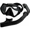 AsrMyjcx Occhiali Subacquei per Bambini Maschera Silicone Adattabile Valvola Antisoffocamento Lente Vetro Rinforzata Cinturino Regolabile Adatta a Pratica, Nero, Maschera+Boccaglio