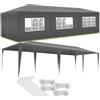 tectake® Gazebo Esterno Resistente 9x3 m, Impermeabile, con 8 Pareti Laterali Rimovibili, Protezione UV, Telaio in Acciaio, Tendone per Feste, Matrimoni, Campeggio, Gazebi Terrazzo Esterno - Grigio