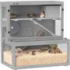 PawHut Gabbia legno criceti con capanna, ruota, rampe, 80x50x84cm Grigio