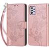 KENHONER Custodia per Samsung Galaxy A52 4G/5G / A52s 5G Cover, Oro rosa Farfalla | Portafoglio in Pelle PU Retro, Antiurto Flip, Slot per Schede, Funzione Stand, Chiusura Magnetica