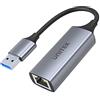 UNITEK Adattatore da USB a Gigabit Ethernet di Unitek │ Convertitore da USB A a RJ45 LAN Ethernet 10/100/1000 Mbps│ USB 3.0 5 Gbps │ Alluminio, cavo 12 cm │ Adattatore di rete per Win, Mac, Linux│Plug&Play