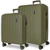 MOVOM Wood Valigia Cabina, Medie, Grandi e Set, Rigida ABS Chiusura TSA, 4 Ruote Doppie Estensibili Bags Bags Bags, Kaki, 55x20x40+65x28x45 cm, Set 2 valigie