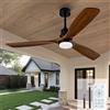 Ceversa Ventilatori da soffitto da 150 cm, con luci e telecomando, ventilatore da soffitto per esterni in legno per portico con luce LED dimmerabile, 3 pale in noce, motore CC reversibile silenzioso