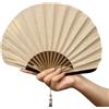 Shurhome Ventaglio a mano in lino di cotone traspirante, piccola conchiglia, struttura pieghevole, decorazione classica per la casa, indispensabile per le giornate calde, casa pieghevole