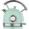 Cecotec Bollitore elettrico ThermoSense 420 Light Green. 1,8 litri di capacità, 2200 W, misuratore di temperatura, base 360°, acciaio inox, stile vintage, verde