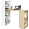 eSituro Scrivania per Computer con Libreria, Scrivania da Ufficio 120x55x122 cm - Tavolo da Lavoro in Legno - Design Salvaspazio per Studio | Camera da Letto, Bianco Lucido e Rovere Naturale